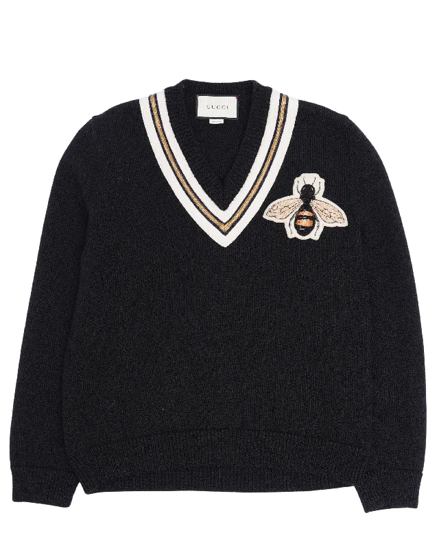 Bee Applique Wool Sweater Terry Blend Velvet Blend Canvas Blend
