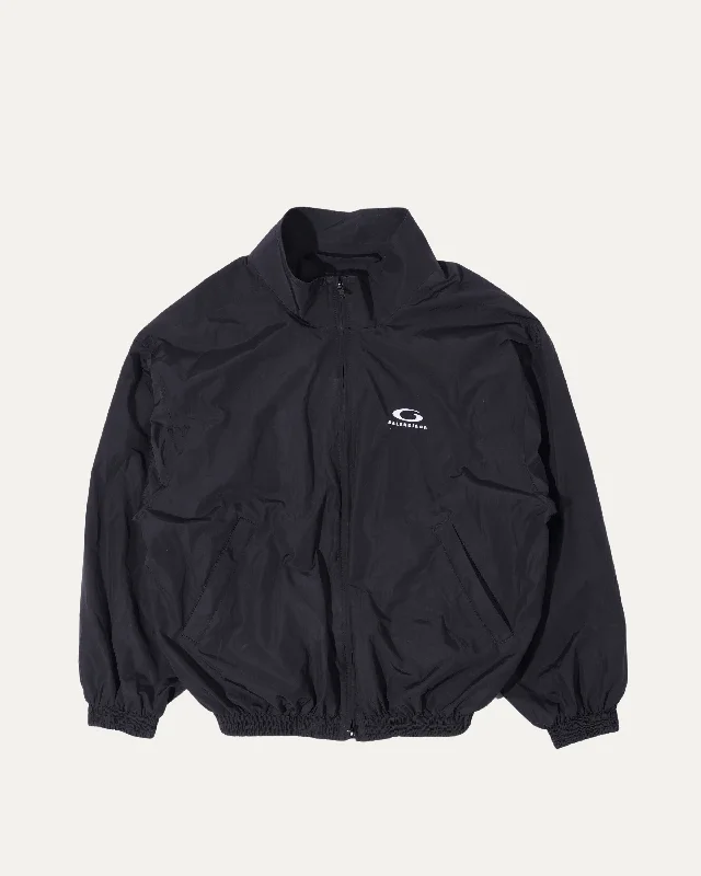 Embroidered Sport Logo Off-Shoulder Track Jacket Boat Neck Shawl Collar Notched Collar