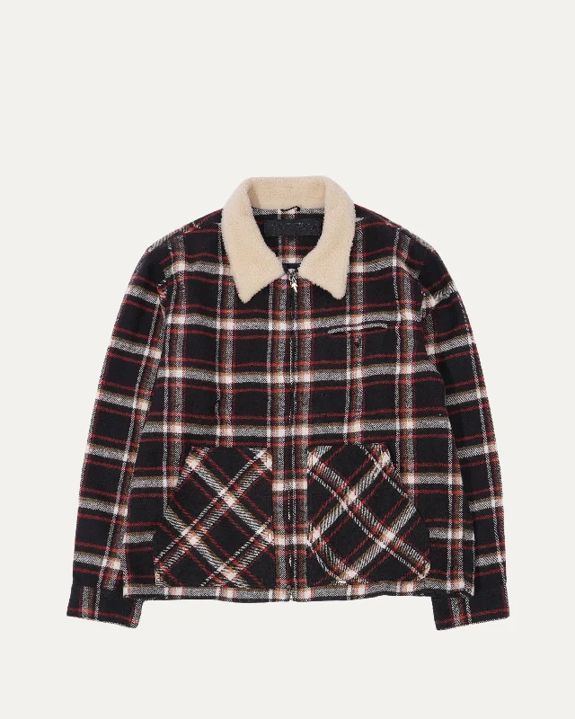 Flannel Shearling Collar Zip Up Jacket Oversized Jacket Tailored Jacket Straight Jacket