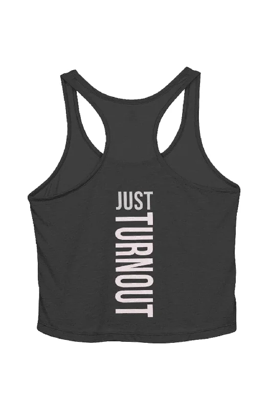 JUST TURNOUT Ladies' Sheer Cropped Racer Tank charcoal tank top
