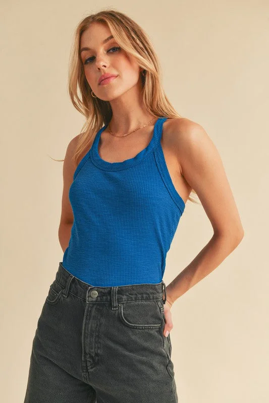 Hazel Blues® |  Aemi + Co Scoop Neck Ribbed Tank charcoal tank top