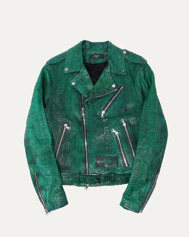 Python Leather Biker Jacket Print Jacket Jacquard Jacket Embroidered Jacket