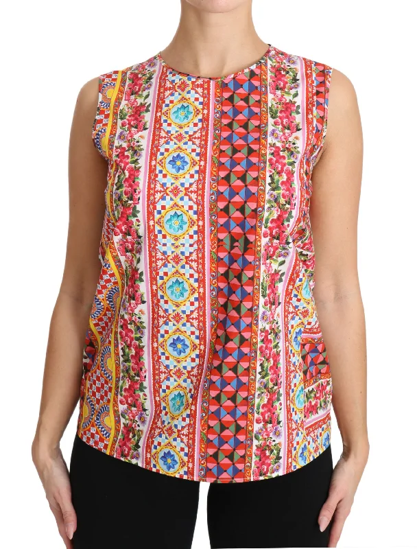 Dolce & Gabbana Carretto Print Pure Cotton Tank Top v-neck tank top