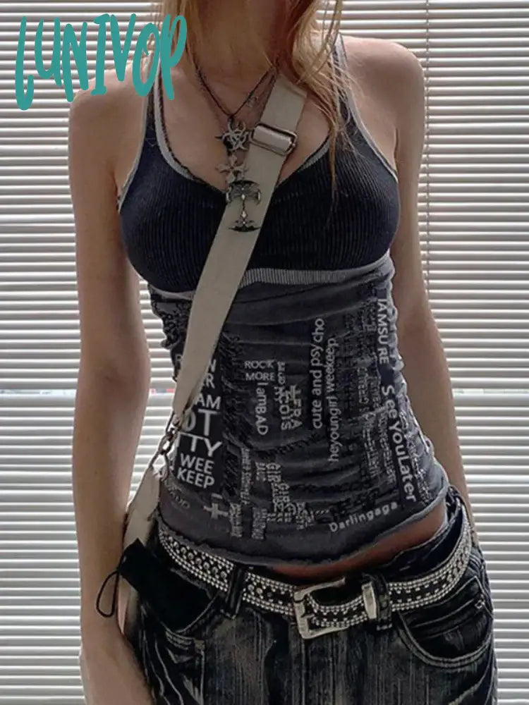 Lunivop Fairy Grunge Black Ribbed Tank Top Gothic Y2k Clothes Aesthetic Hippie Crop Top Summer Camisole Streetwear flowy tank top