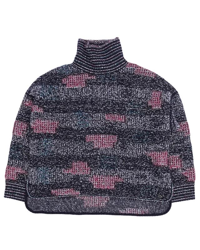 Patchwork Turtleneck Sweater Polka Dot Checkered Tartan
