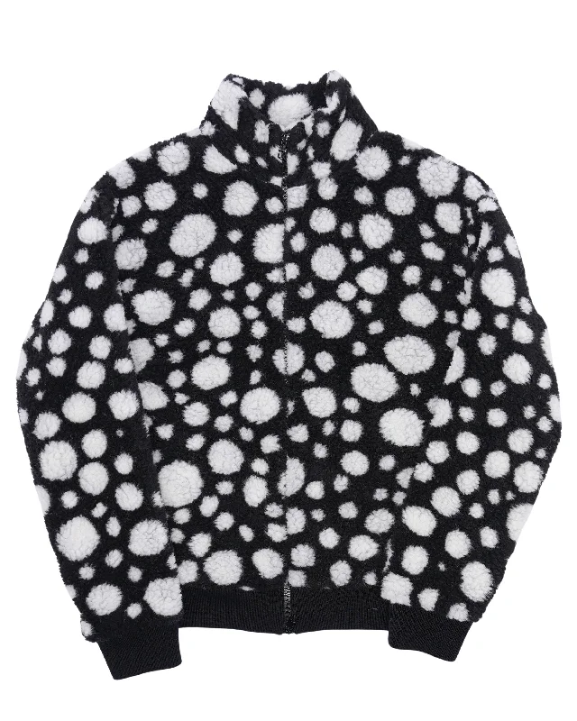 Yayoi Kusama Infinity Dots Fleece Jacket Notch Collar Peter Pan Collar Cowl Neck