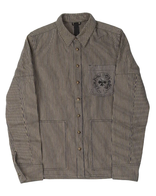 Hickory Stripe Work Jacket Hoodie Zip-Up Jacket Button-Up Jacket