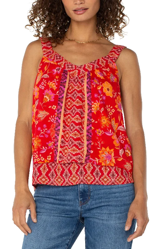 SLEEVELESS V-NECK WOVEN TANK teal tank top