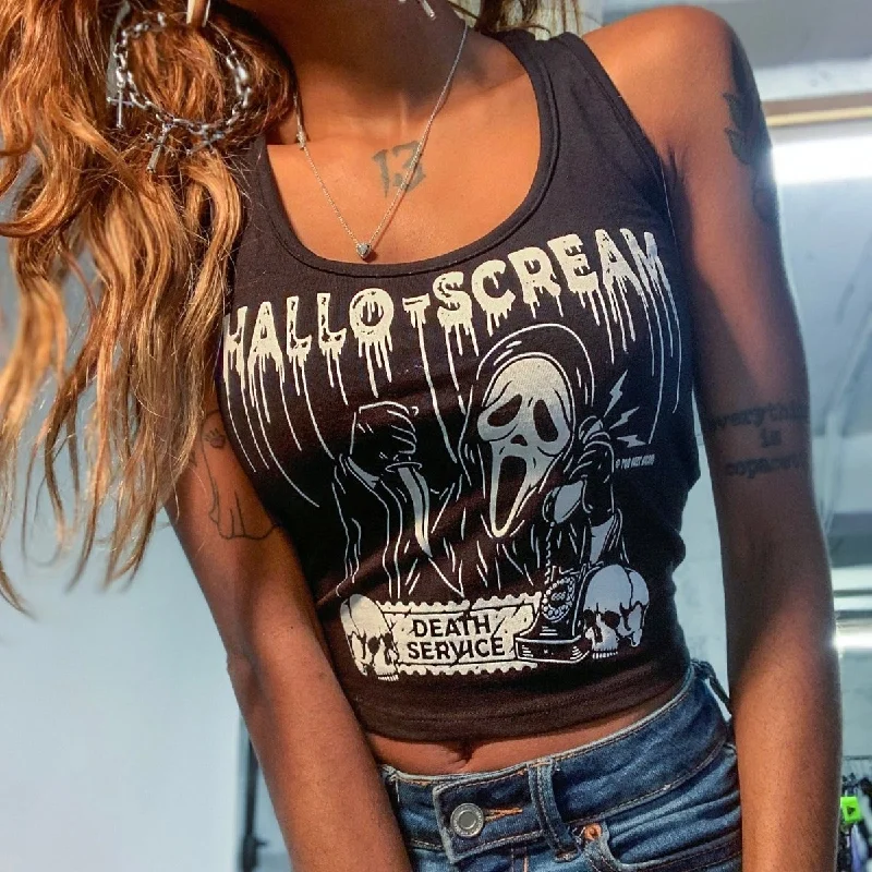 Hallo Scream Cropped Tank Top lace tank top