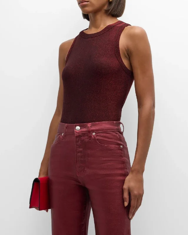 Veronica Beard Cropped Jordyn tank in Crimson Lurex loose fit tank