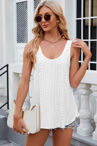Hazel Blues® |  Florira Eyelet Round Neck Tank cropped tank top