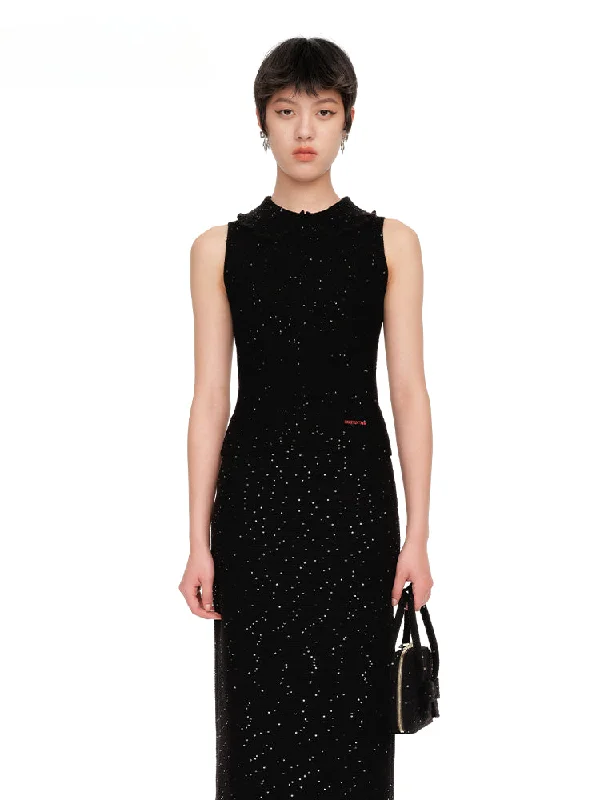 Black Sequin Knit Tank Top stretchy tank top