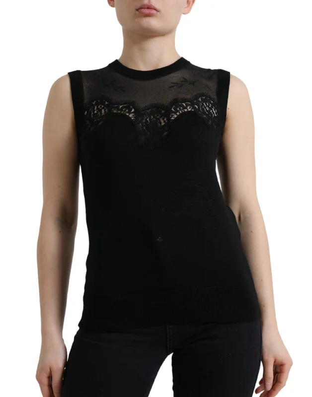 Dolce & Gabbana Elegant Lace Trim Sleeveless Tank Top basic tank top