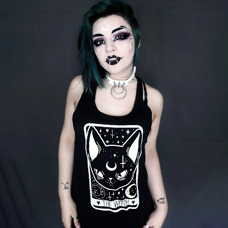 Witch Black Cat Tarot Racerback Tank striped tank top