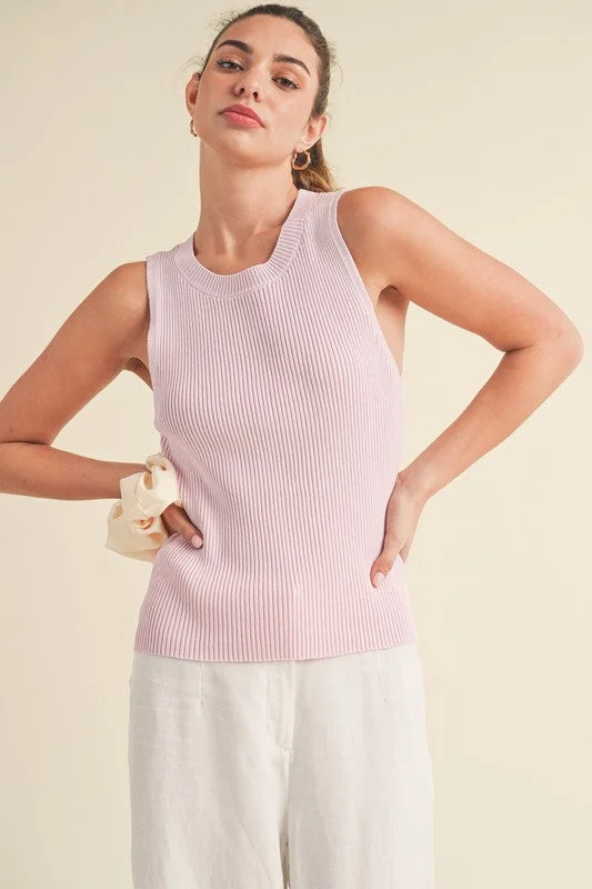 Hazel Blues® |  Aemi + Co Ribbed Round Neck Knit Tank slim fit tank