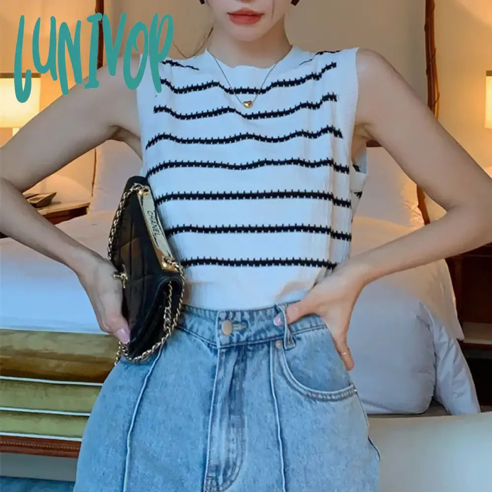 Lunivop Stripe Suspender Tops Slim Fit High Street Short Sexy Sling Vest Female Summer New Sleeveless Tanks Tops relaxed fit tank