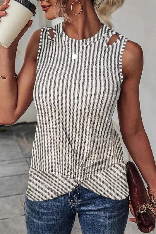 Gray Striped Cutout Twist Front Tank Top sexy tank top