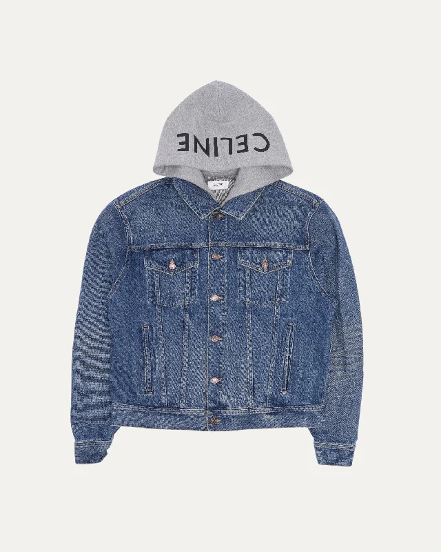 Trucker Jacket in Union Wash Denim Appliqued Jacket Beaded Jacket Sequined Jacket
