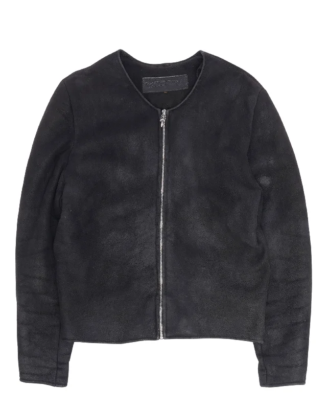 Suede Shearling Jacket Welt Pockets Slit Pockets Flap Pockets