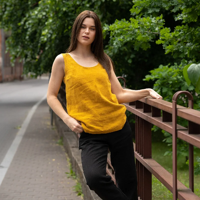Linen Tank Top Hana Spicy Yellow cherry red tank