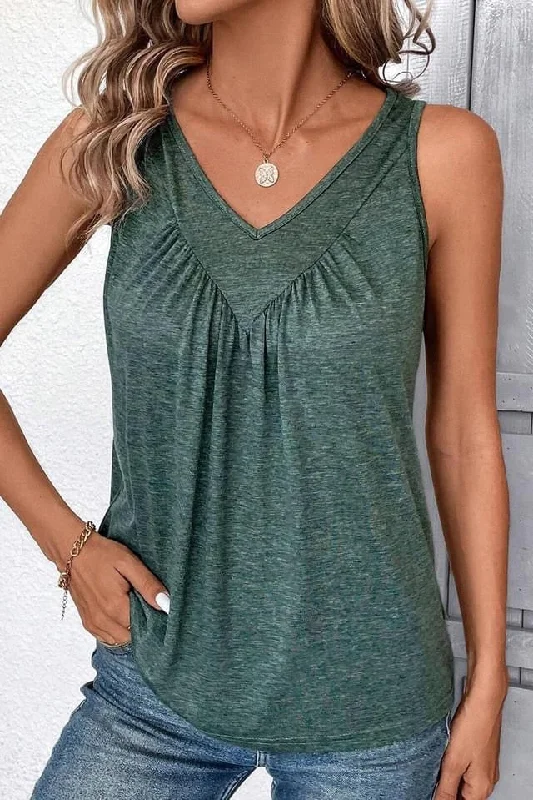 Mist Green V Neck Ruched Tank Top black tank top