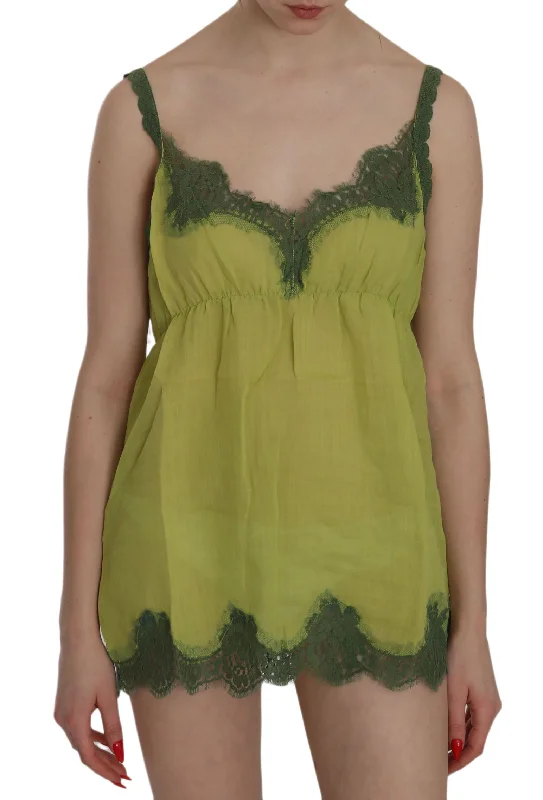 PINK MEMORIES Elegant Green Lace Linen Tank Top coral tank top