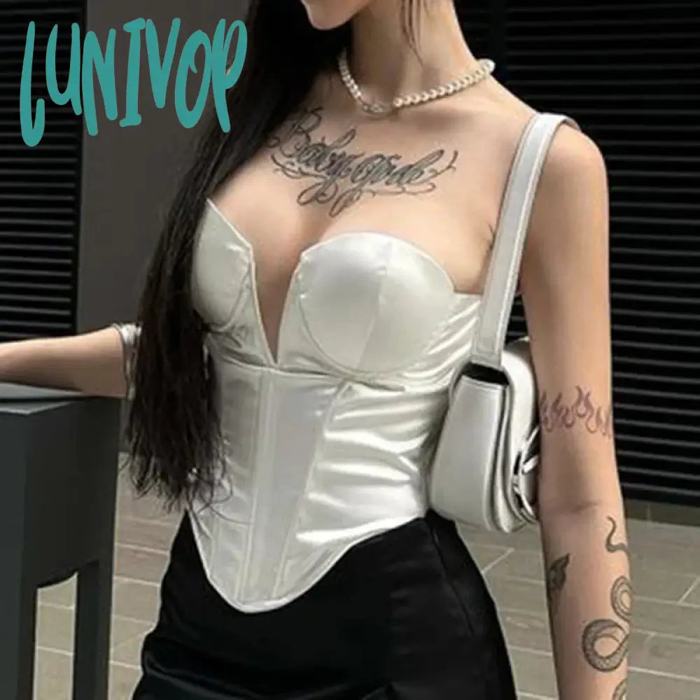 Lunivop Woman Gyaru Tank French Elegance Top Aesthetics New Trend Crop Tops Tube Top Bustier Chest Silk Pad V Neck Corset Top Ins scoop neck tank