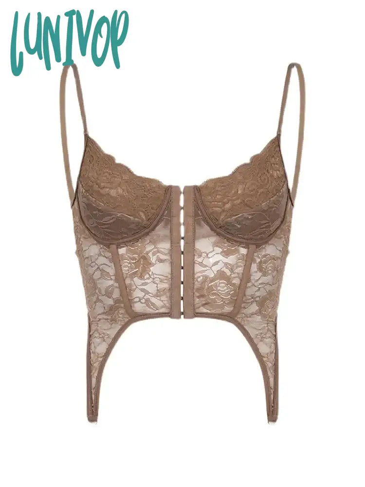 Lunivop Woman Lace Halter Tank Top Camisole Vest Corset Top Sleeveless Slim Spaghetti Strap Patchwork Sexy Hot Gyaru Kpop Ins Fashion crossback tank top