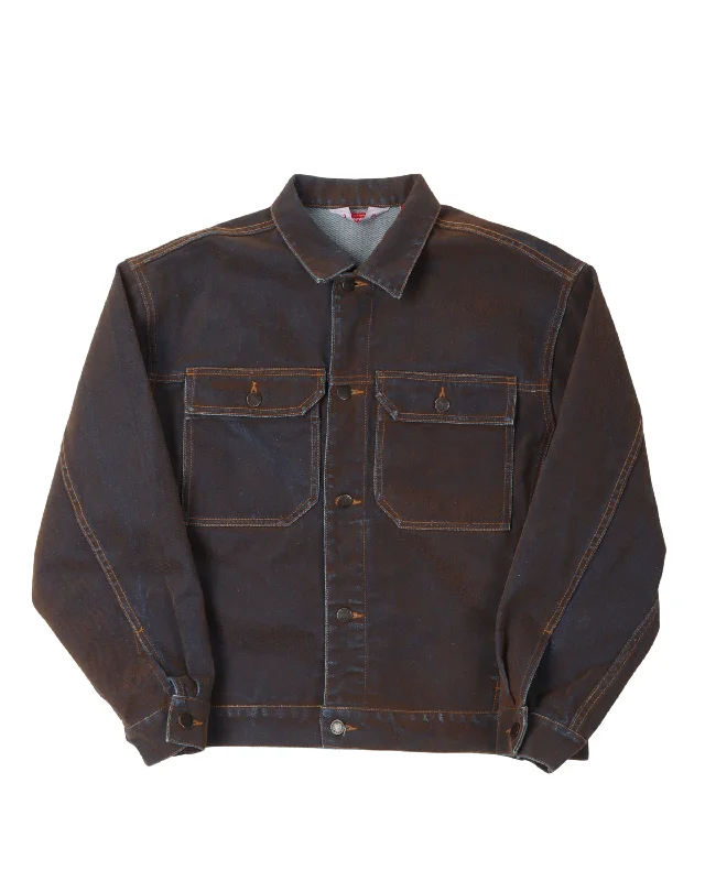 Flocked Denim Trucker Jacket Jacket Blazer Coat