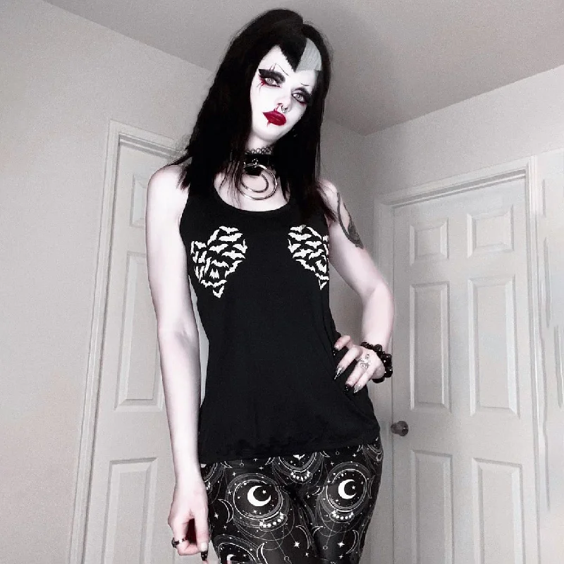 Batty Heart Black Racerback Tank cold shoulder tank