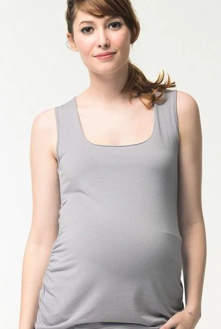 Patty Bamboo Cotton Tank Maternity Top Grey graphic tank top