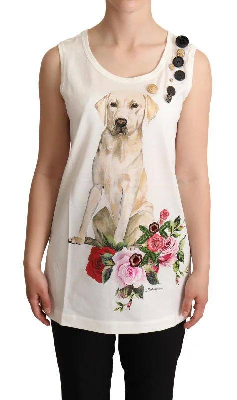 Dolce & Gabbana Chic Canine Floral Sleeveless Tank rhinestone tank top