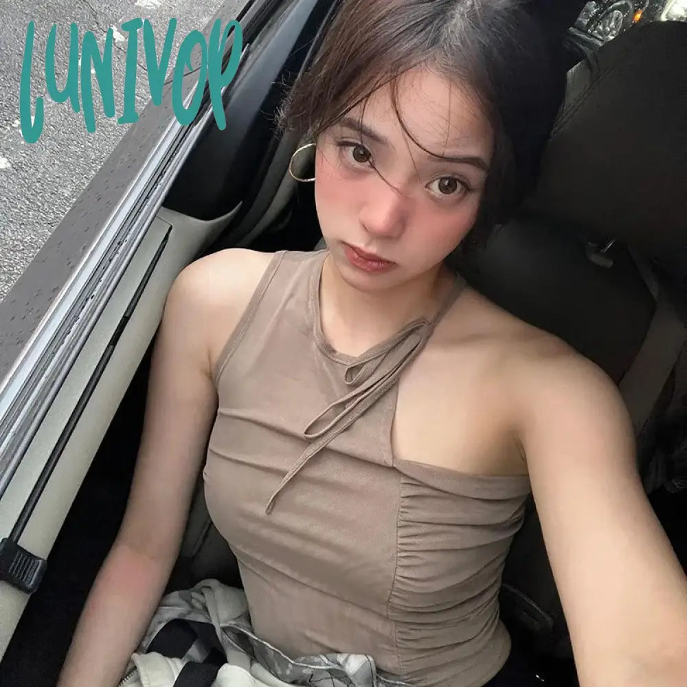 Lunivop Lace Up One Shoulder Crop Top Trashy Y2k 2000s Tank Tops New Arrivals 2024 Womans Clothing seamless tank top