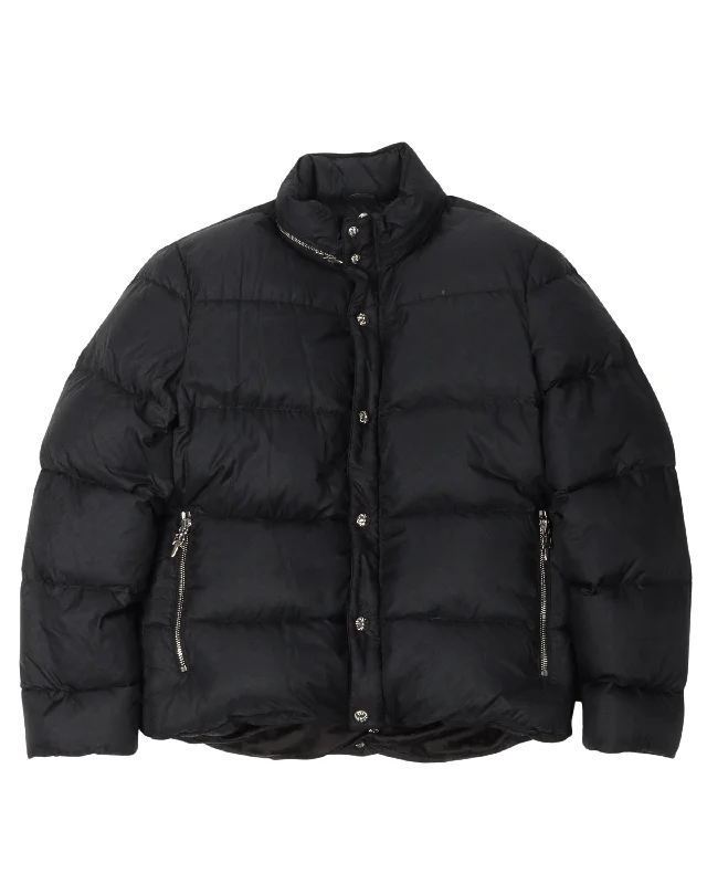 Tonal Monogram Puffer Jacket with Packable Hood Faux Fur Fabric Real Fur Fabric Shearling Fabric