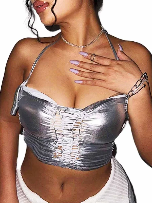 Silver Hollow Reflective Tank Top v-neck tank top