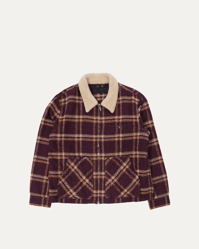 Flannel Shearling Collar Zip Up Jacket Tailored Jacket Straight Jacket A-Line Jacket