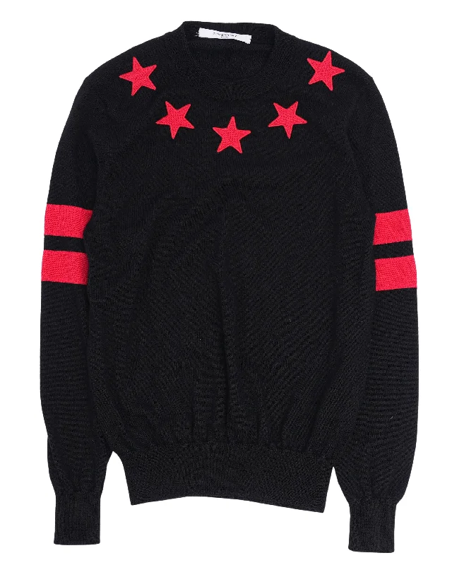 Wool Stars & Stripes Sweater Chenille Blend Fleece Blend Nylon Blend