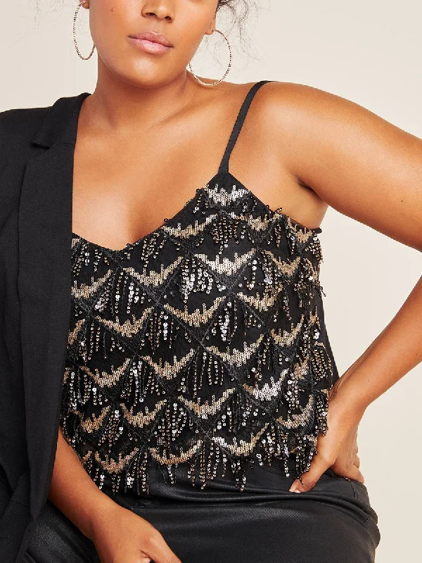 Plus Size Orinda Sequined Fringe Tank fitness tank top