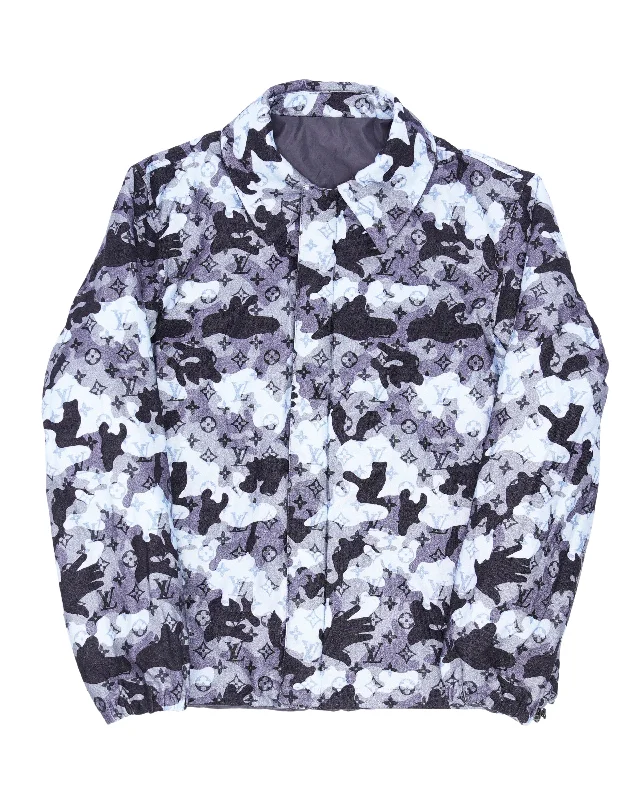Reversible Camouflage Monogram Padded Jacket Nylon Fabric Polyester Fabric Spandex Fabric