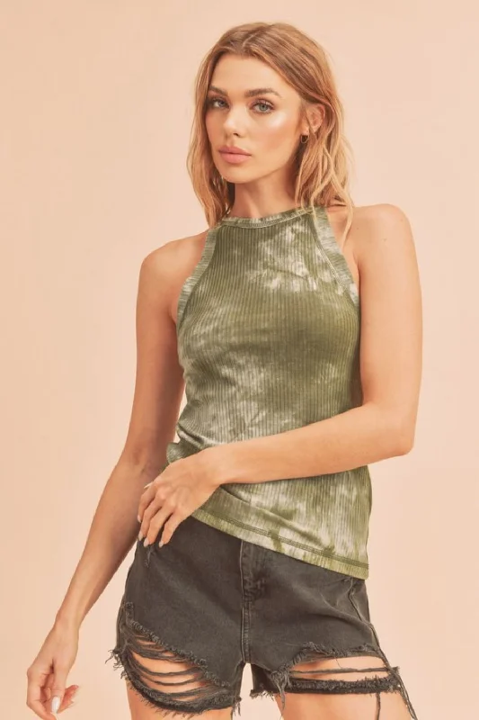 Hazel Blues® |  Aemi + Co Ribbed Tie-Dye Round Neck Tank spandex blend tank