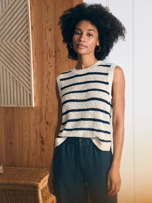 Miramar Linen Muscle Tank - Montauk Stripe flexible tank top