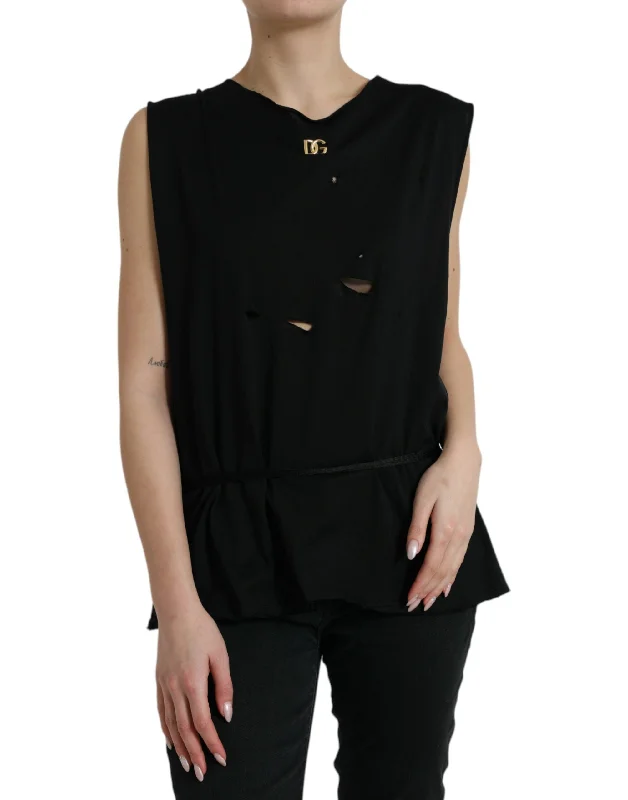 Dolce & Gabbana Elegant Black Round Neck Tank Top long tank top