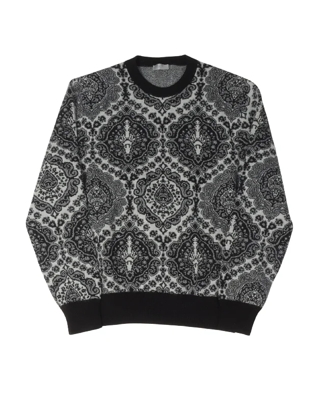 Paisley Intarsia Knit Sweater Mesh Fabric Canvas Fabric Denim Fabric