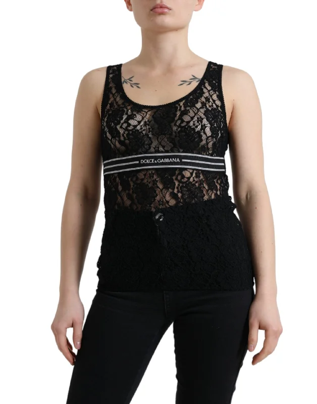 Dolce & Gabbana Elegant Lace Tank Top with Logo Stripe essential tank top