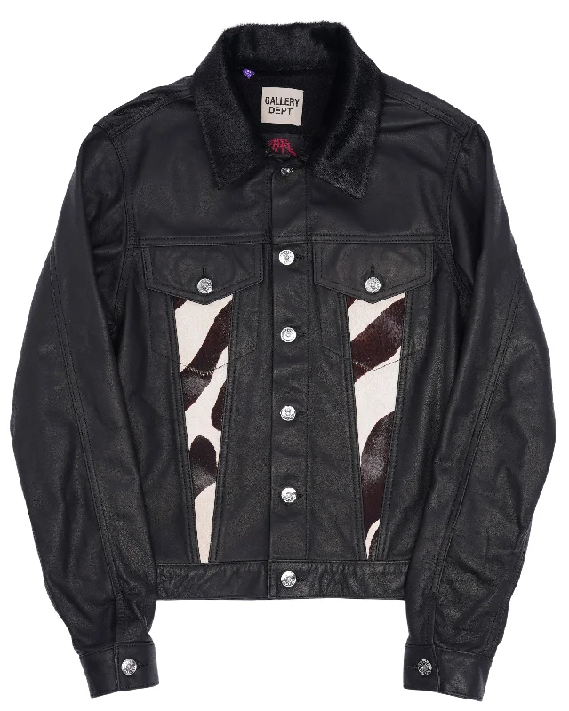Calf-Hair-Trimmed Embroidered Leather Trucker Jacket Mesh Jacket Canvas Jacket Denim Jacket