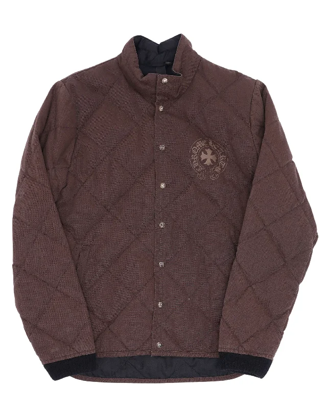 Quilted Down-Filled Horseshoe Logo Jacket Chenille Fabric Brocade Fabric Lace Fabric