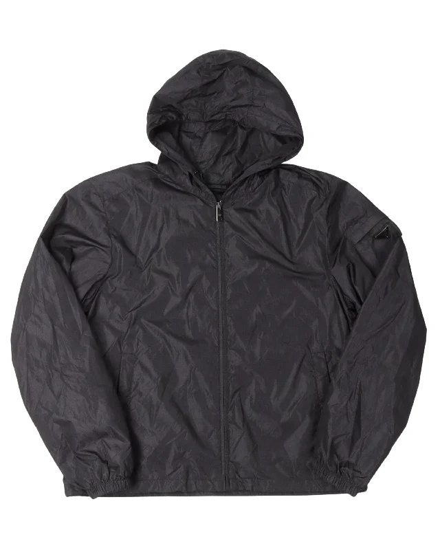 Zip-Up Nylon Jacket Front Pockets Side Pockets Patch Pockets