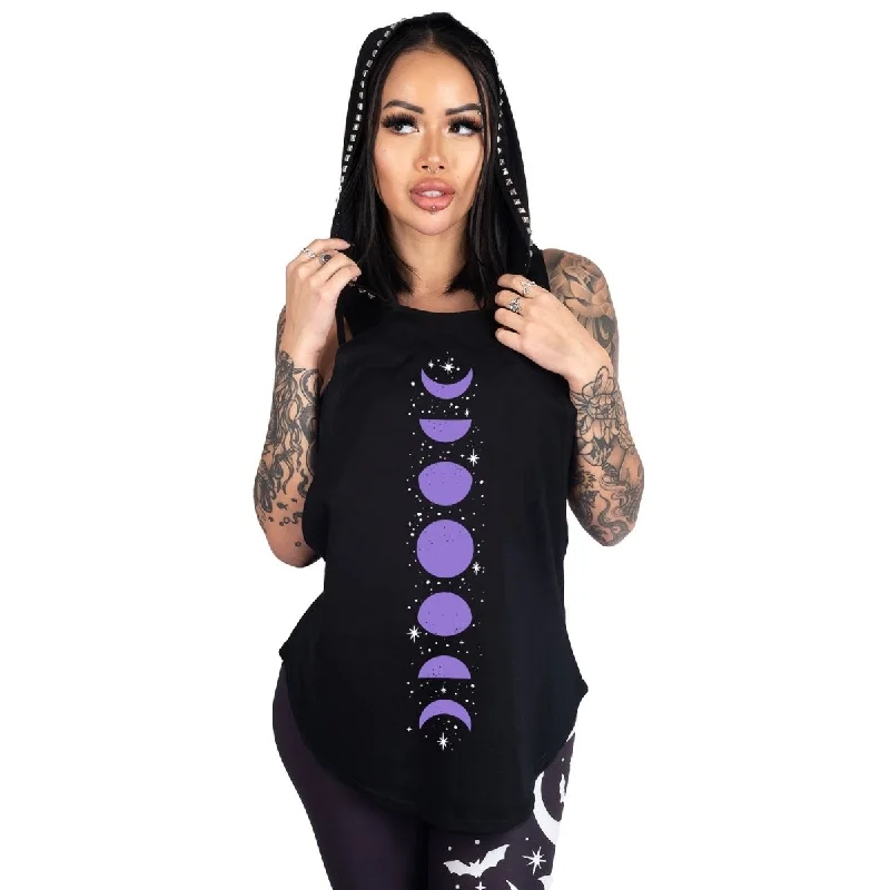 Purple Moon Phases Studded Hoodie Tank charcoal tank top
