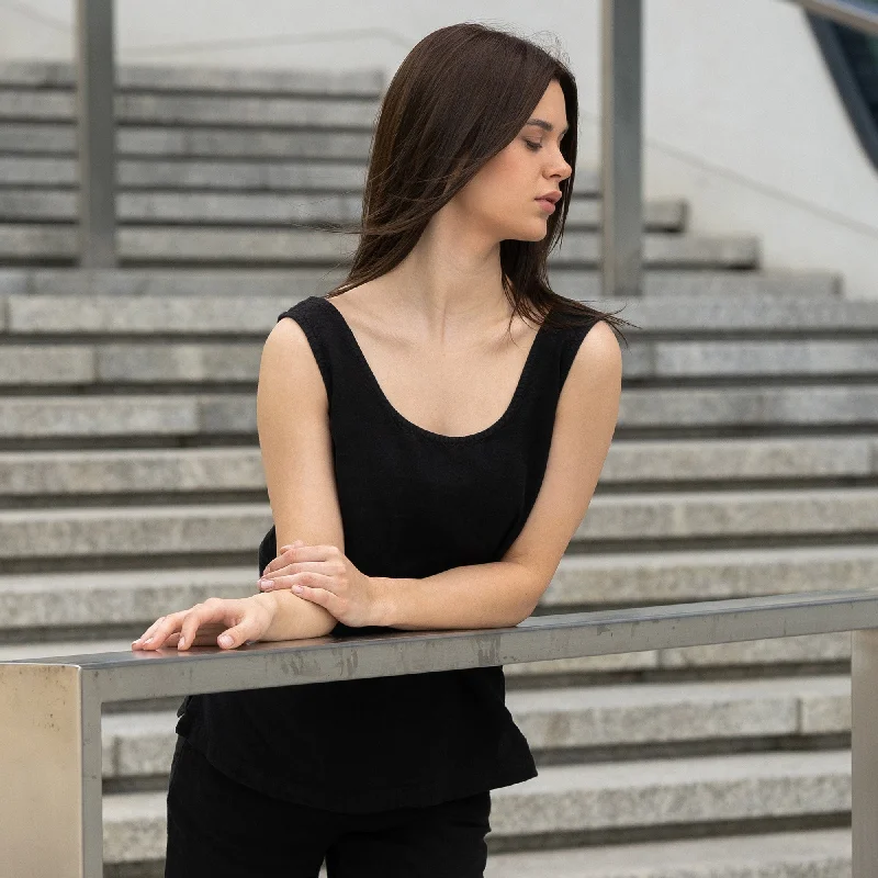 Linen Tank Top Hana Pure Black white tank top