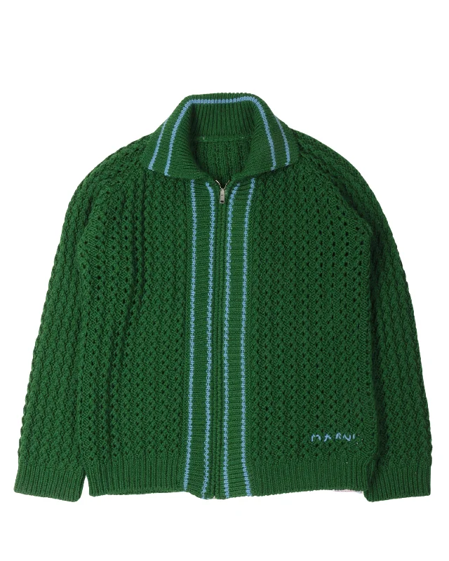 Crochet Zip-Up Sweater Zippered Buttoned Snapped